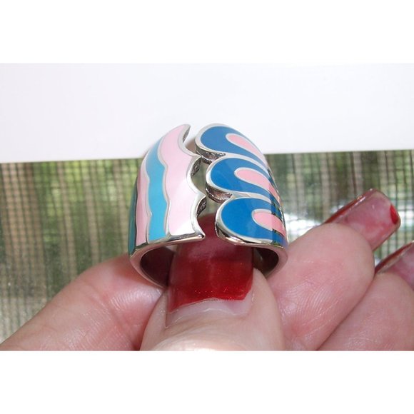 STAINLESS STEEL Open Front Epoxy Wave Ring - Picture 6 of 16